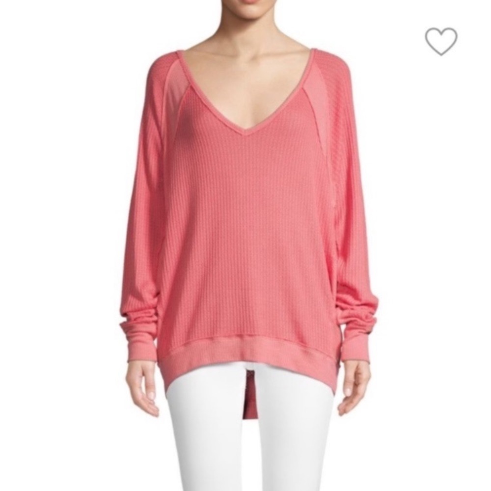 We The Free Santa Clara Thermal Women's V-Neck Long Sleeve Coral size XS